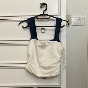 #0424 White and Blue Cropped Tank Top Size M Brand Free People